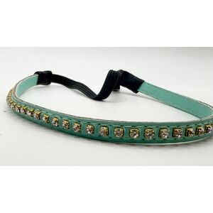 New Vibrant turquoise faux leather headband rhinestone accents